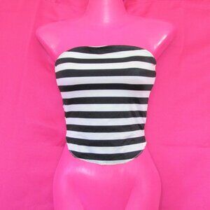 vintage tube top black white stripes bikini swimsuit size extra small